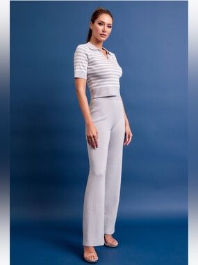 266. Calm Day Stripe Knit Top and Pants Set in grey
